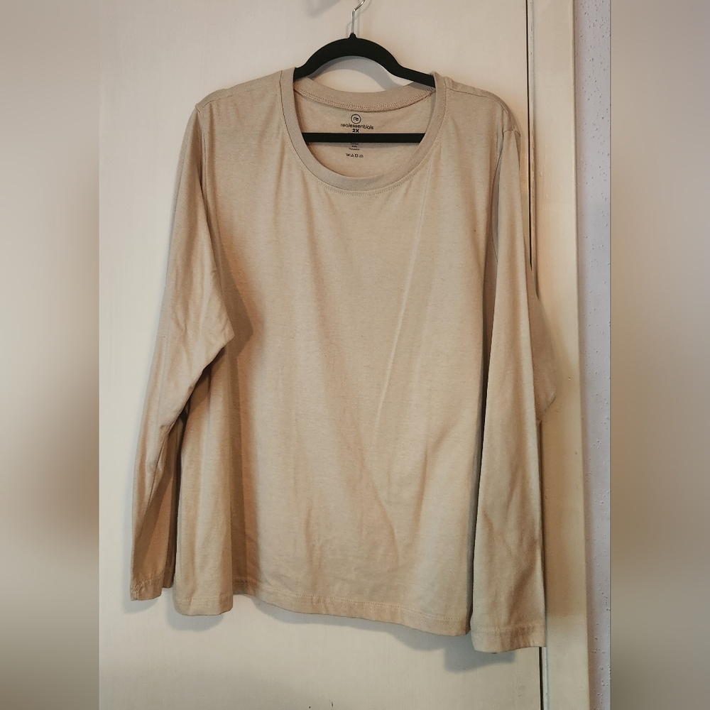 RealEssentials Light Tan Cotton Blend Long Sleeve Shirt